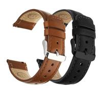 Fullmosa 2 Pack 18mm Leather Watch Straps, Quick Release Watch Strap for Men Women, Soft Replacement Bands with Stainless Steel Buckle, Brown+Silver & Black+Black