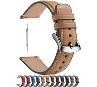 Fullmosa 20mm Watch Strap Compatible with Samsung Galaxy 7/6/5/4 40mm 44mm/Galaxy FE 40mm/5 Pro 45mm/6 Classic 43mm 47mm/4 Classic 46mm 42mm, Leather Smart Watch Straps for Men, Light Brown+Silver