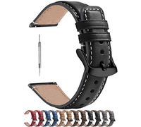 Fullmosa 22mm Watch Strap Compatible with Samsung Galaxy Gear S3 Classic/Gear S3 Frontier/Galaxy 3 45mm/Samsung Gear 2 R380/Garmin Venu 3/2, Leather Smart Watch Straps for Men Women, Black+Black