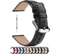 Fullmosa 22mm Watch Strap Compatible with Samsung Galaxy Gear S3 Classic/Gear S3 Frontier/Galaxy 3 45mm/Samsung Gear 2 R380/Garmin Venu 3/2, Leather Smart Watch Straps for Men Women, Black+Silver