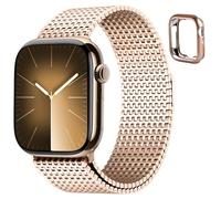 Fullmosa Compatible Apple Watch Straps 45mm 44mm 42mm, Stainless Steel Mesh Loop Magnetic Clasp iWatch Band with TPU Case for Apple Watch Series 9 8 7 6 5 4 3 2 1 SE SE2 (Rose Gold)