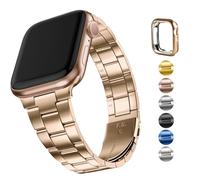 Fullmosa Compatible With Apple Watch Straps 40mm 41mm 38mm, Upgraded Version Stainless Steel iWatch Strap with Case for SE 3 2 1/Series 9 8 7 6 5 4 3 2 1 for Women Men, Rose Gold