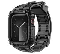 Fullmosa Compatible with Apple Watch Straps 42mm Series 11 10, TPU Rugged iWatch Strap Military Grade Shockproof Bumper Case with Screen Protector for Men Women, Black