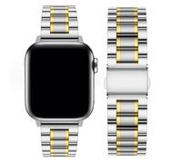 Fullmosa Compatible with Apple Watch Straps 46mm 44mm 45mm 42mm 49mm, Stainless Steel Replacement iWatch Strap for Women Men for Ultra2/Ultra/SE Series 10 9 8 7 6 5 4 3 2 1, Silver with Gold