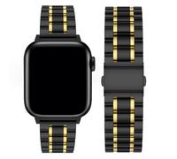 Fullmosa Compatible with Apple Watch Straps 46mm Stainless Steel Replacement iWatch Bands with TPU Protective Case for Series 10, Black with Gold