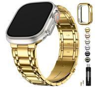 Fullmosa Compatible with Apple Watch Straps 49mm Stainless Steel Replacement iWatch Bands with TPU Protective Case for Apple Watch Ultra 3/2/1, Gold