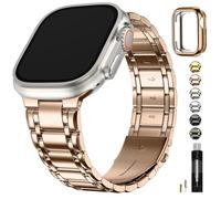 Fullmosa Compatible with Apple Watch Straps 49mm Stainless Steel Replacement iWatch Bands with TPU Protective Case for Apple Watch Ultra 3/2/1, Rose Gold