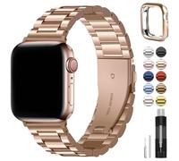 Fullmosa Compatible with Apple Watch Straps Series 11 10 46mm, Stainless Steel Replacement Band Compatible with iWatch 46mm, Rose Gold & Protective Case