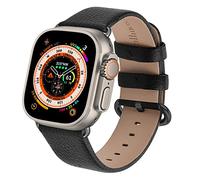 Fullmosa Leather Strap Compatible with Apple Watch Strap 38mm 40mm 41mm 42mm,Leather Replacement Band for iWatch Series 11 10 9 8 7 SE3 SE2 SE 6 5 4 3 2 1,Black+Smoky grey hardware