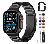 Fullmosa Metal Strap Compatible with Apple Watch Straps 49mm Stainless Steel Replacement Band Compatible with iWatch Ultra 3 2 1 49mm, Black & Protective Case