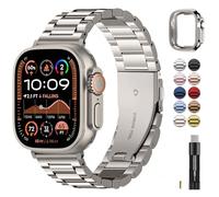 Fullmosa Metal Strap Compatible with Apple Watch Ultra 3/2/1 49mm Straps, Stainless Steel Replacement Band for Men Women, Starlight & Protective Case