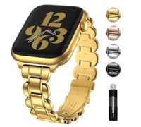 Fullmosa Metal Straps Compatible with Apple Watch Ultra 2/Ultra 49mm, Series 10 46mm, 9/8/7 45mm, SE2/SE/6/5/4 44mm, 3/2/1 42mm for Women, Gold