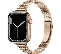 Fullmosa Slim Metal Strap Compatible with Apple Watch Straps 42mm 41mm 40mm 38mm for Women, Stainless Steel Thin Apple Watch Strap Replacement iWatch Bands Series 10/9/8/7/6/SE/5/4/3/2/1, Rose Gold