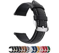 Fullmosa Watch Strap, Genuine Leather Watch Straps with Stainless Metal Clasp, Quick Release Replacement Bands, 14mm 16mm 18mm 19mm 20mm 22mm 24mm, Black