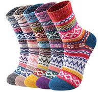 Fullogo 5 Pairs Wool Socks for Women - Warm Womens Wool Socks, Vintage Women's Winter Sock, Super Soft Thick Knit Crew Cabin Cozy Sock Gifts for Women