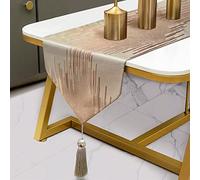 Fullony Champagne 72 Inches Long Table Runner Gorgeous Embroidery Vintage Thick Fabric Abstract Striped Table Runners for Home Living Room Bedroom Dinner Room Art Decor Holiday