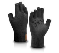 Fullsheild Merino Wool Fingerless Gloves for Men Women Half Finger Knit Gloves Unisex Anti-Slip Wool Fingerless Mittens, Black, S-M