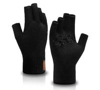 Fullsheild Merino Wool Fingerless Gloves Half Finger Anti-Slip Knit Gloves, Black, S-M