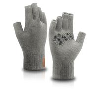 Fullsheild Merino Wool Fingerless Gloves Half Finger Anti-Slip Knit Gloves, Grey, S-M