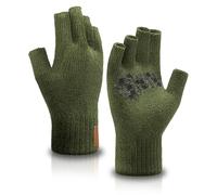 Fullsheild Merino Wool Fingerless Gloves Half Finger Wool Gloves for Men Women Winter Unisex Knit Fingerless Mittens, Army Green, S-M