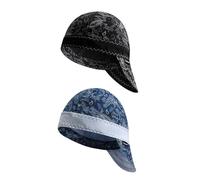 Fullsheild Reversible Welding Cap Flame Resistant CAT 2 Protective FR Welder Hats 6 Pannel Lightweight Printed for Men Women Paisley Black & Blue-2pcs 7 3/8