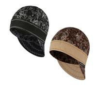 Fullsheild Reversible Welding Cap Flame Resistant CAT 2 Protective FR Welder Hats 6 Pannel Lightweight Printed for Men Women Paisley Black & Brown-2pcs 7 1/8