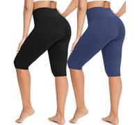 FULLSOFT 2 Pack Women's Capri Leggings - High Waisted Knee Length Capris Yoga Pants for Summer Casual Workout