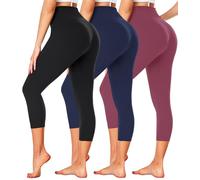 FULLSOFT 3 Pack Capri Leggings for Women - High Waisted Tummy Control Black Workout Yoga Pants
