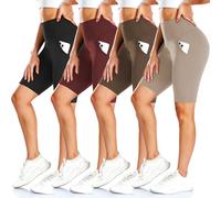 FULLSOFT 4 Pack Biker Shorts for Women with Pockets - 8" High Waisted Tummy Control Workout Yoga Running Shorts, 4 Pack Black/Deep Red/Mocha/Khaki, S-M