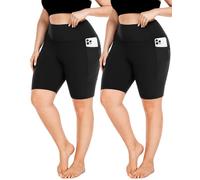 FULLSOFT Plus Size Biker Shorts for Women-High Waist X-Large-4X Tummy Control with Pockets Workout Shorts for Yoga, 1-2black, 3X-Large Plus Short