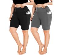 FULLSOFT Plus Size Biker Shorts for Women-High Waist X-Large-4X Tummy Control with Pockets Workout Shorts for Yoga, 4-black+dark Grey, XXL Plus Short