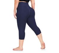FULLSOFT Plus Size Capri Leggings for Women- XL-4XL High Waist Tummy Control Stretchy Workout Yoga Pants Plus Capris, 02-navy Blue-capri, XXXL