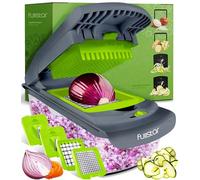 Fullstar 4-in-1 Grey/Green Vegetable Cutter - Manual Veggie Onion Salad Food Chopper - Potato Chipper - Veg Chopper and Dicer - Kitchen Tools & Gadgets