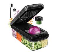 Fullstar Essential - Vegetable Chopper & Mandoline Slicer - 4 Blades | Space-Saving 0.75L Container, Finger Guard - Compact Veg, Salad & Onion Dicer Slicer (4-in-1, Black)