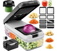 Fullstar Essential - Vegetable Chopper & Mandoline Slicer - 8 Blades | Space-Saving 0.75L Container, Finger Guard - Compact Veg, Salad & Onion Dicer Slicer (8-in-1, White/Black)
