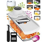 Fullstar Kitchen Mandoline Vegetable Slicer - Mandoline Slicer Spiralizer & Julienne Cutter for Veg Cucumber Onion Potato Carrot - Cheese Grater - Kitchen Tools & Gadgets (PRO 11-in-1, White)