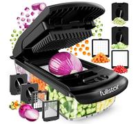 Fullstar (PRO Original Series) Vegetable Chopper & Spiraliser - 4 Stainless Steel Blades - Dicer & Veg Cutter - BPA-Free & Dishwasher Safe (PRO Original 4-in-1, Black)