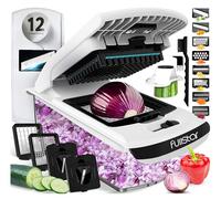 Fullstar PRO Original Vegetable Chopper, Mandoline Slicer & Spiraliser - 12 Stainless Steel Blades - Dicer, Julienne Cutter & Grater - Dishwasher Safe, BPA-Free (PRO 12-in-1, White)