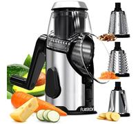 Fullstar Rotary Cheese Grater - Vegetable Slicer - Stainless Steel Body & 3 Interchangeable Blades - Cheese Veggies Nuts Shredder - Non-Slip Base - Fast & Easy to Use Kitchen Gadget