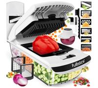 Fullstar Vegetable and Mandoline Slicer Vegetable Chopper Manual Cucumber Onion Carrot Potato Cutter Multifunctional Julienne Cubes Cheese Grater (PRO 8-in-1 White)