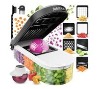 Fullstar Vegetable and Mandoline Slicer Vegetable Chopper Manual Cucumber Onion Carrot Potato Cutter Multifunctional Julienne Cubes Cheese Grater (Compact 6-in-1 White)