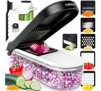 Fullstar Vegetable Chopper Cutter & Mandoline Vegetable Slicer - Veggie Onion Salad Food Chopper Manual - Potato Chipper - Veg Chopper and Dicer - Kitchen Tools & Gadgets (6-in-1 Compact White)
