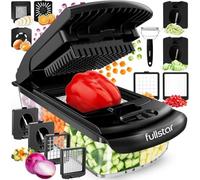 Fullstar Vegetable Chopper & Cutter - Slicer Dicer Spiralizer with Container for Food Veg Onion Cucumber Tomato Salad Potato French Fry - Kitchen Gadgets & Accessories (PRO 9-in-1, Black)