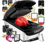 Fullstar Vegetable Chopper & Cutter - Slicer Dicer Spiralizer with Container for Food Veg Onion Cucumber Tomato Salad Potato French Fry - Kitchen Gadgets & Accessories (PRO 9-in-1, SS Black)