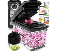 Fullstar Vegetable Chopper & Mandoline Slicer - Julienne Cutter Dicer Grater for Food Veg Onion Cucumber Tomato Salad Potato Cheese - Kitchen Gadgets & Accessories (PRO XL 6-in-1, SS Black)