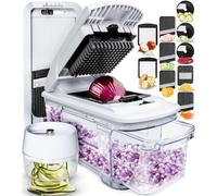 Fullstar Vegetable Chopper & Mandoline Slicer - Julienne Cutter Dicer Grater for Food Veg Onion Cucumber Tomato Salad Potato Cheese - Kitchen Gadgets & Accessories (PRO XL 6-in-1, White)