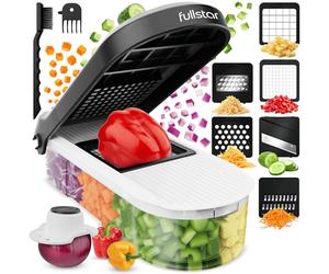 Fullstar Vegetable Chopper & Mandoline Slicer - Julienne Cutter Dicer Grater for Food Veg Onion Cucumber Tomato Salad Potato Cheese - Kitchen Gadgets & Accessories (Compact 6-in-1, White)