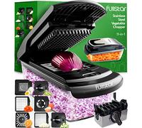 Fullstar Vegetable Chopper Vegetable Cutter - Veggie Onion Salad Food Chopper Manual - Potato Chipper - Veg Chopper and Dicer - Kitchen Tools & Gadgets (7-in-1 Stainless Steel Black)