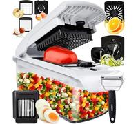 Fullstar Vegetable Chopper Vegetable Cutter - Veggie Onion Salad Food Chopper Manual - Potato Chipper - Veg Chopper and Dicer - Kitchen Tools & Gadgets (9-in-1 White)