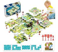 Fullware Puzzle Racer Kids Car Track Set Builder for 2 3 4 5 6 Year Old, 12 Pcs 4 DIY Car Tracks,Electric Automatic Loop Model Train, Battery powered, Toys for Boys Gifts 2 3 4 5 6 7 8(World Landmark)